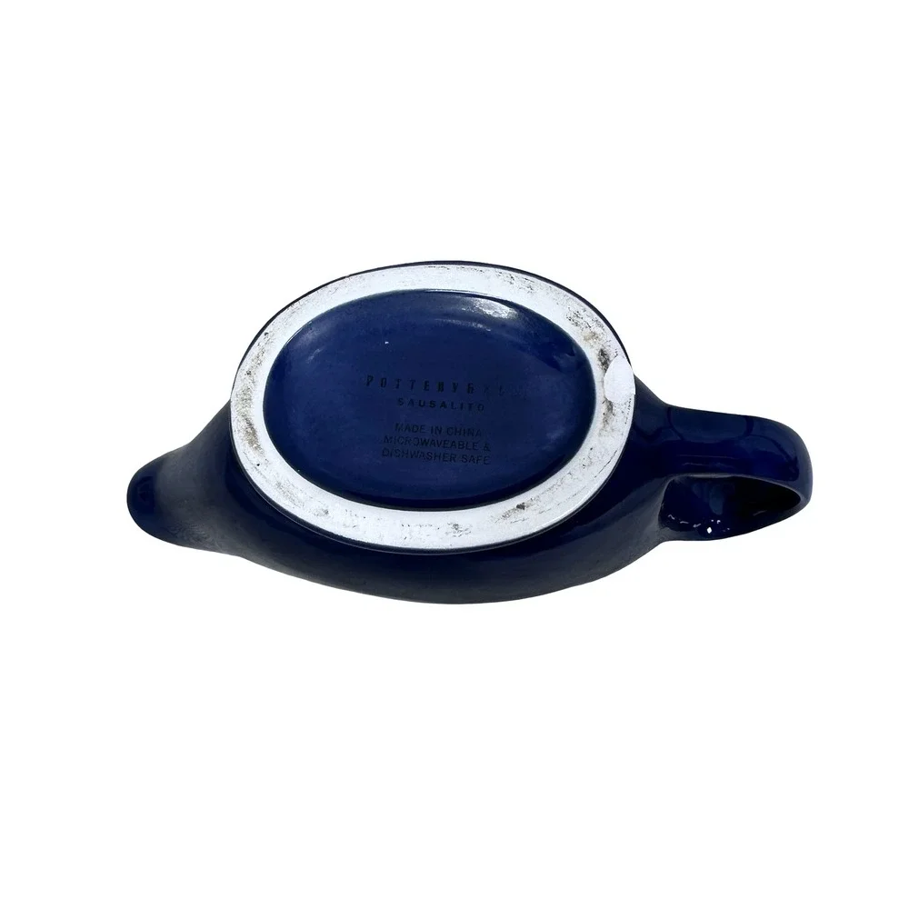 Pottery Barn Sausalito Cobalt Blue Gravy Boat Stoneware Glossy Sauce Server